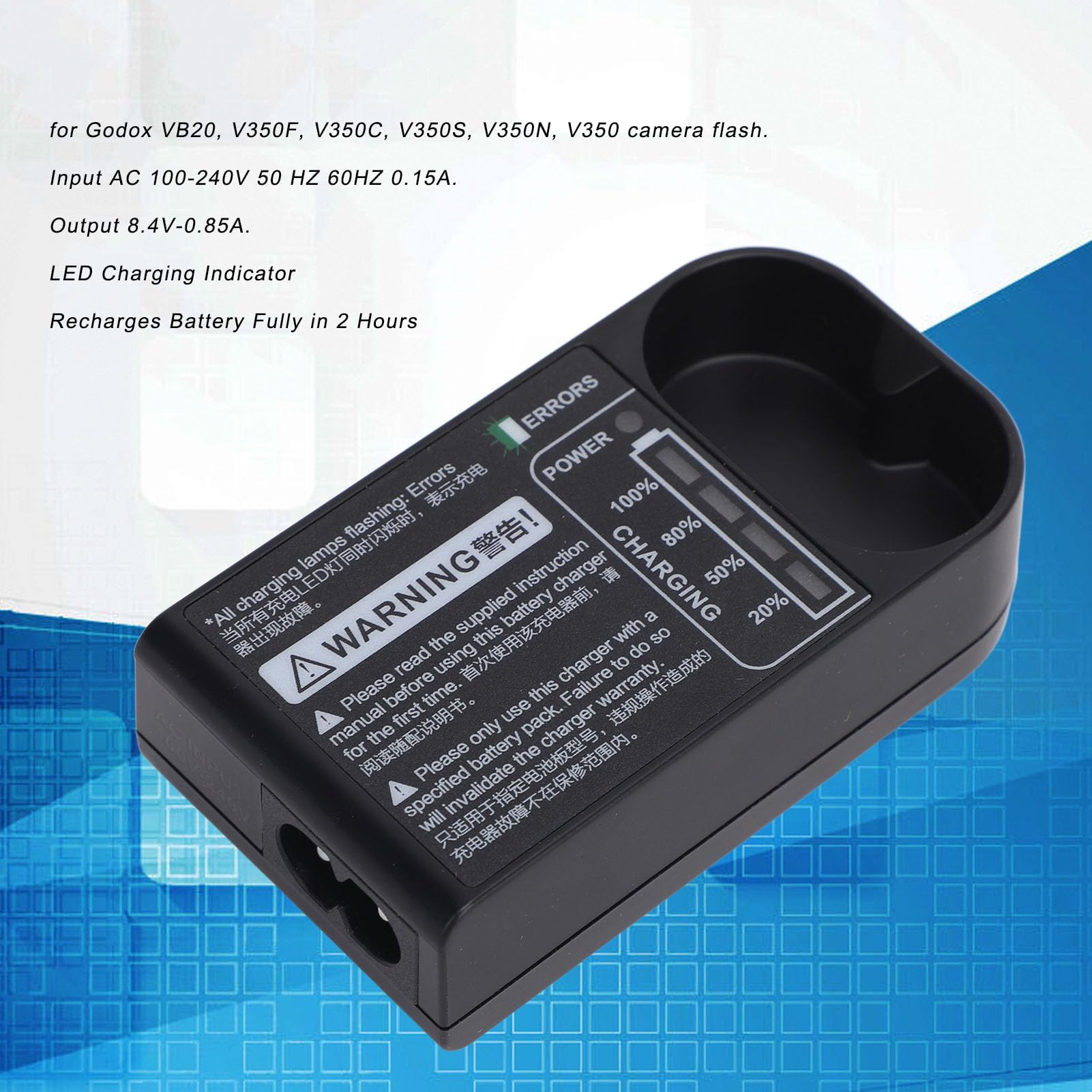 Akozon Cargador de BateríA para Flash de Cámara, 8,4 V 0,85 A, Recarga en