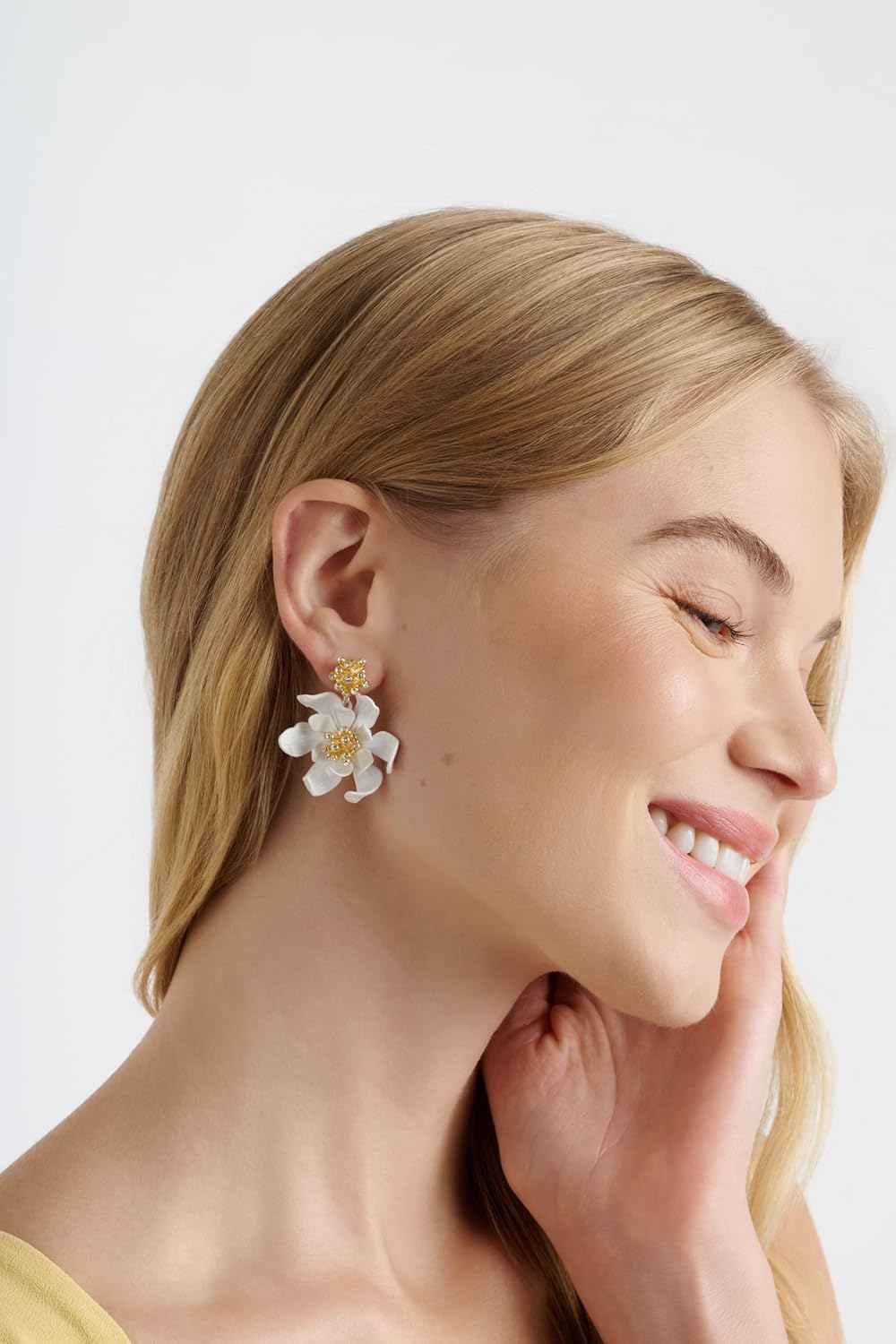 Ted Baker London Fulva Furled Flower Enamel Drop Earrings for Women (Gold/White & Crystal)