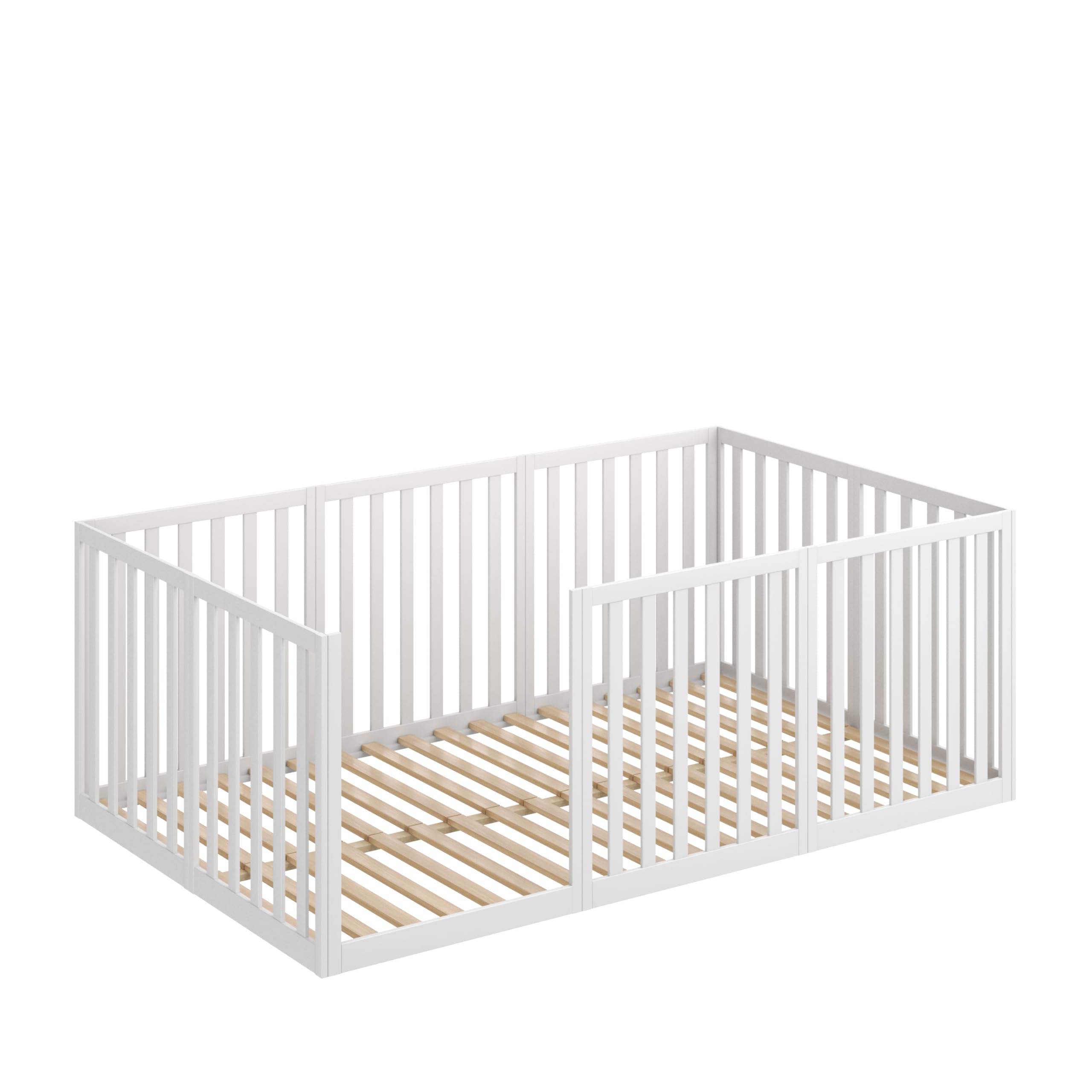 CADANI Teso Kinderbett 120x200 cm – Bodenbett & Laufgitter, geprüft nach EN 12227, Montessori Bett mit Tür & Rausfallschutz, 6 Varianten, Massivholz Kiefer, inkl. Lattenrost