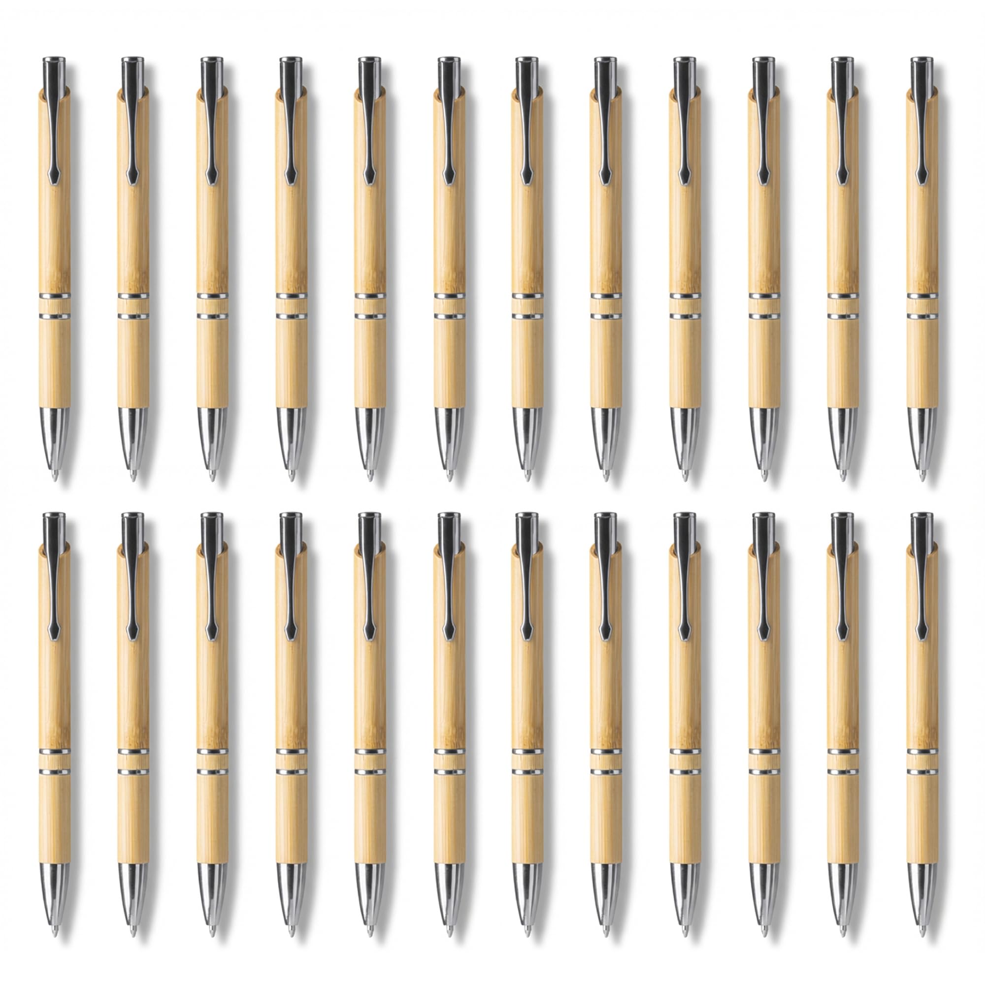 HuntaDeal Bamboo Ballpoint Pens – Eco-Friendly Sustainable Writing Pens Blue Ink Jumbo Refill Bulk Pack of 6 or 12 and 24 Office, School, Business, (PACK OF 24 PCS)