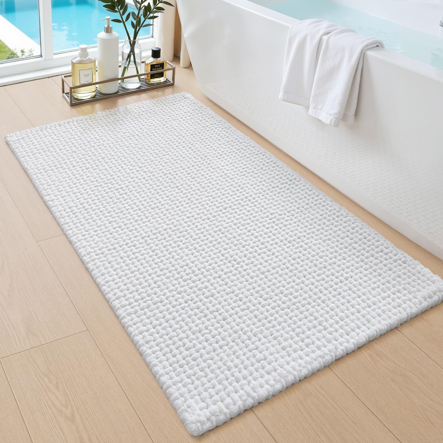 DEXI Chenille Badezimmerteppich, Badematte rutschfest Saugfähig, Badvorleger waschbar Weich für Dusche, Badezimmer, Waschküche