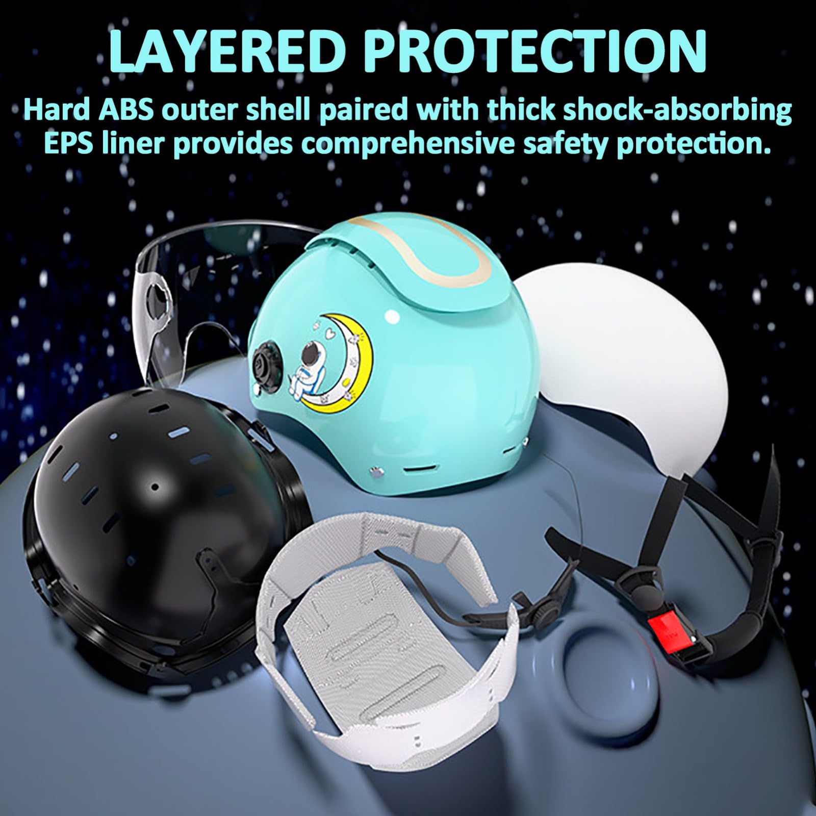 Casque De Moto Demi-Jet pour Enfants Homologué ECE 22.06, avec Visière Solaire, Motif Dessin Animé, pour Garçons Et Filles De 3 À 12 Ans.