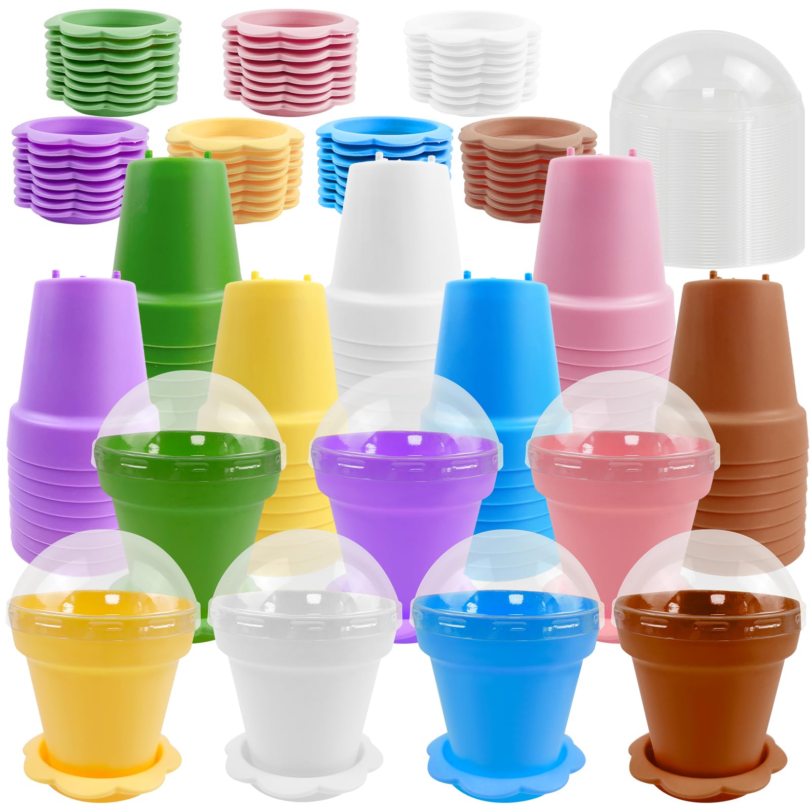 CIEOVO 56 Pack Flowerpot Dessert Snack Cups with Spoon Bottom Tray, Plastic Cake Cups Holder for Ice Cream, Yogurt, DIY