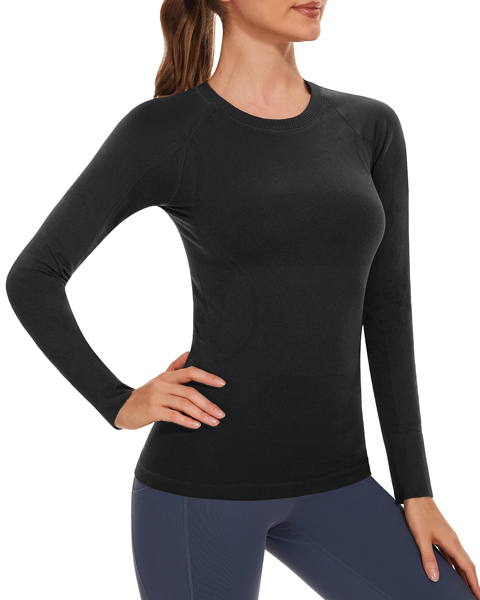 Stelle Women Workout Shirts Seamless Long Sleeve Yoga Tops Thumb
