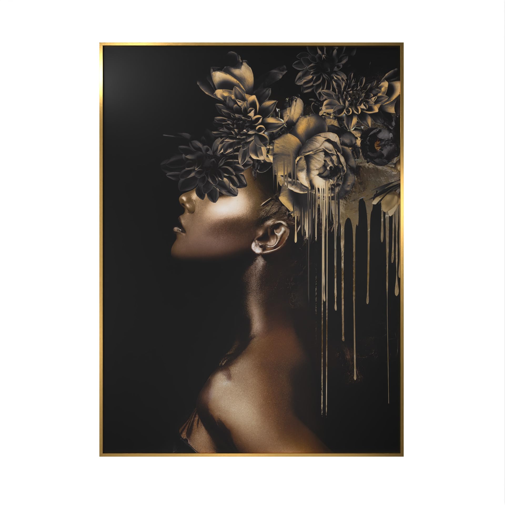 Ysj Art Leinwandbild 61x61 Cm - Handgemalt, Schwarz-gold, Strukturiert, Mit Goldfolie & Rahmen, Moderne Wanddekoration