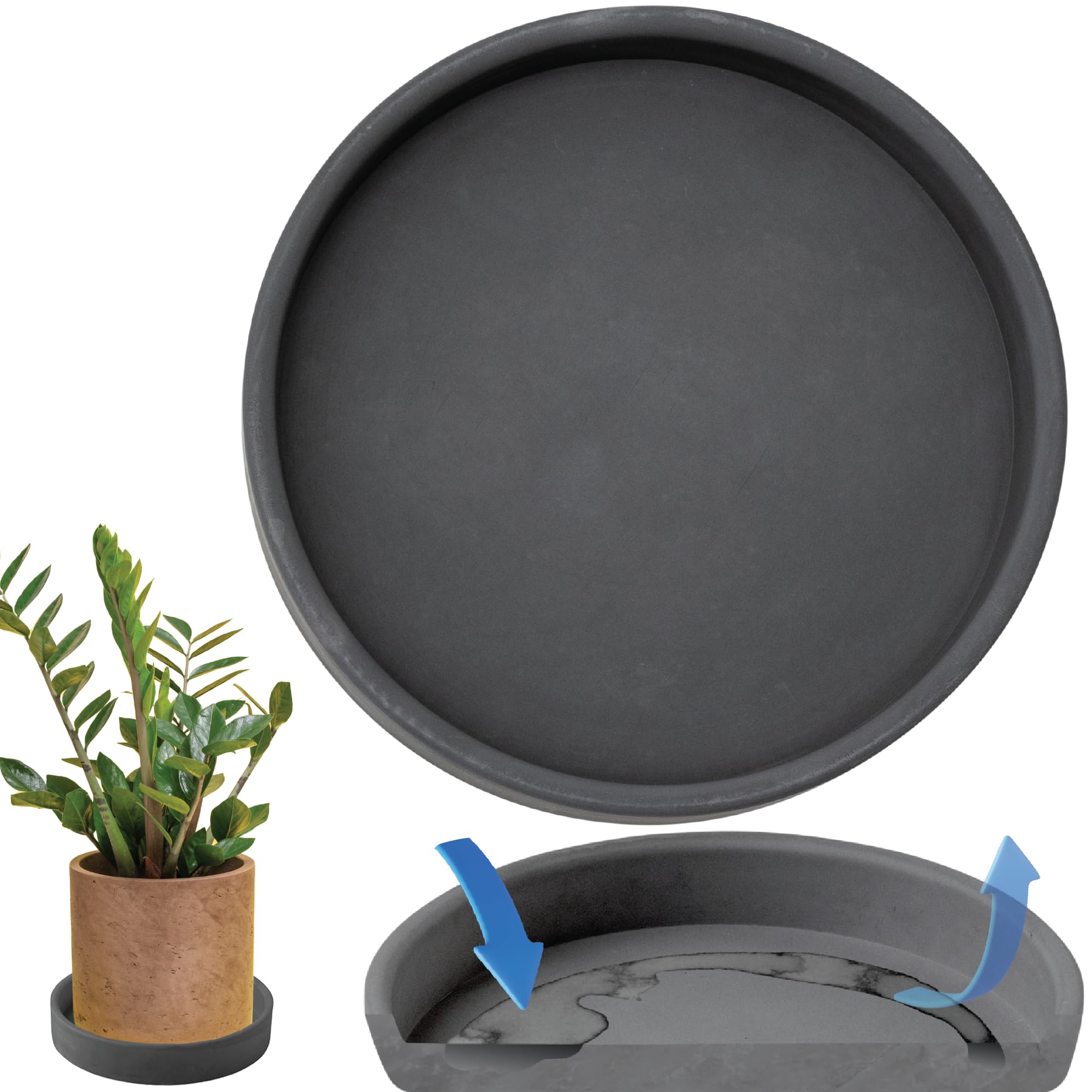 Photo 1 of 6-Inch Self-Dry Plant Saucer, No More Wasting Time Emptying Water Under Plant, Absorbs Excess Water For Plant Health, Includes Optional Plastic Base for Double Surface Protection, USA Brand and Design Dark Gray 6-Inch