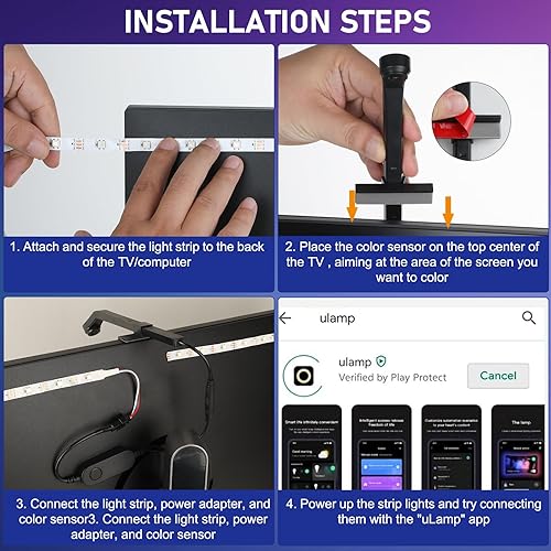 Miniatura 7 de Diyife Retroiluminación LED de TV de 16.4 pies con sensores AR sincronizados con televisores de 65 a 75 pulgadas actualizada, tira de
