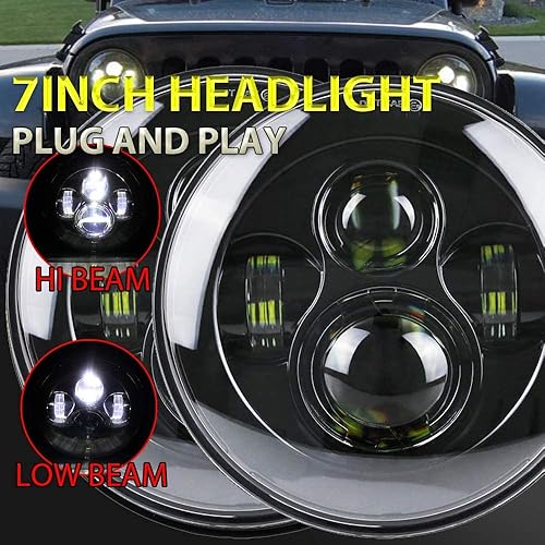 Miniatura 2 de Atubeix Faro LED de 7 pulgadas, para Jeep Wrangler 2007-2017 JK TJ LJ CJ H1 H2 luz altabaja reemplazar DRL accesorios para faros delanteros (negro)