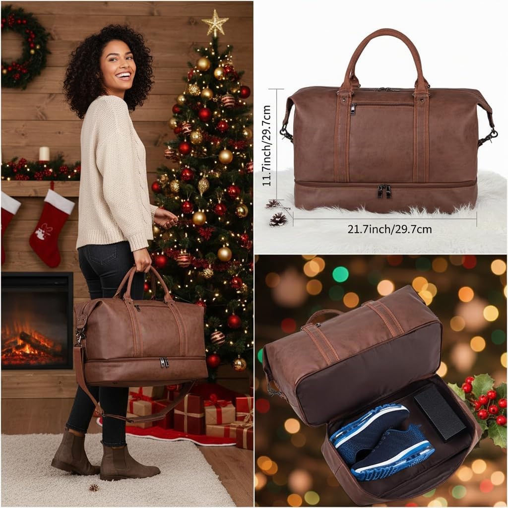 Reisetasche für die Nacht, Segeltuch, Leder, übergroße Wochenendtasche, große Handgepäcktasche, Reisetasche für Damen und Herren