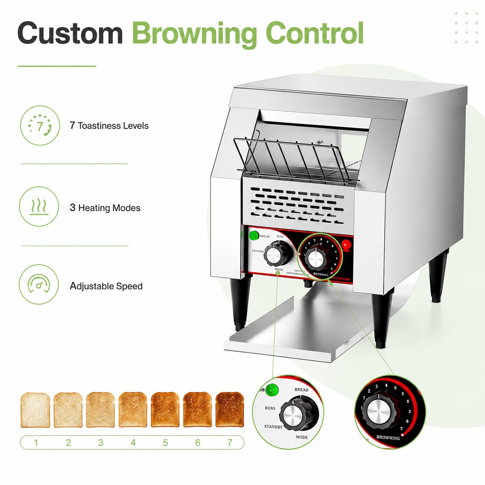 Tostadora de Cinta Comercial, Tostador Rotativo de Acero Inoxidable | Tostador Eléctrico Industrial con Capacidad de 150 Rebanadas por Hora for Cafeterías, Hoteles y Buffets(150 Slice)