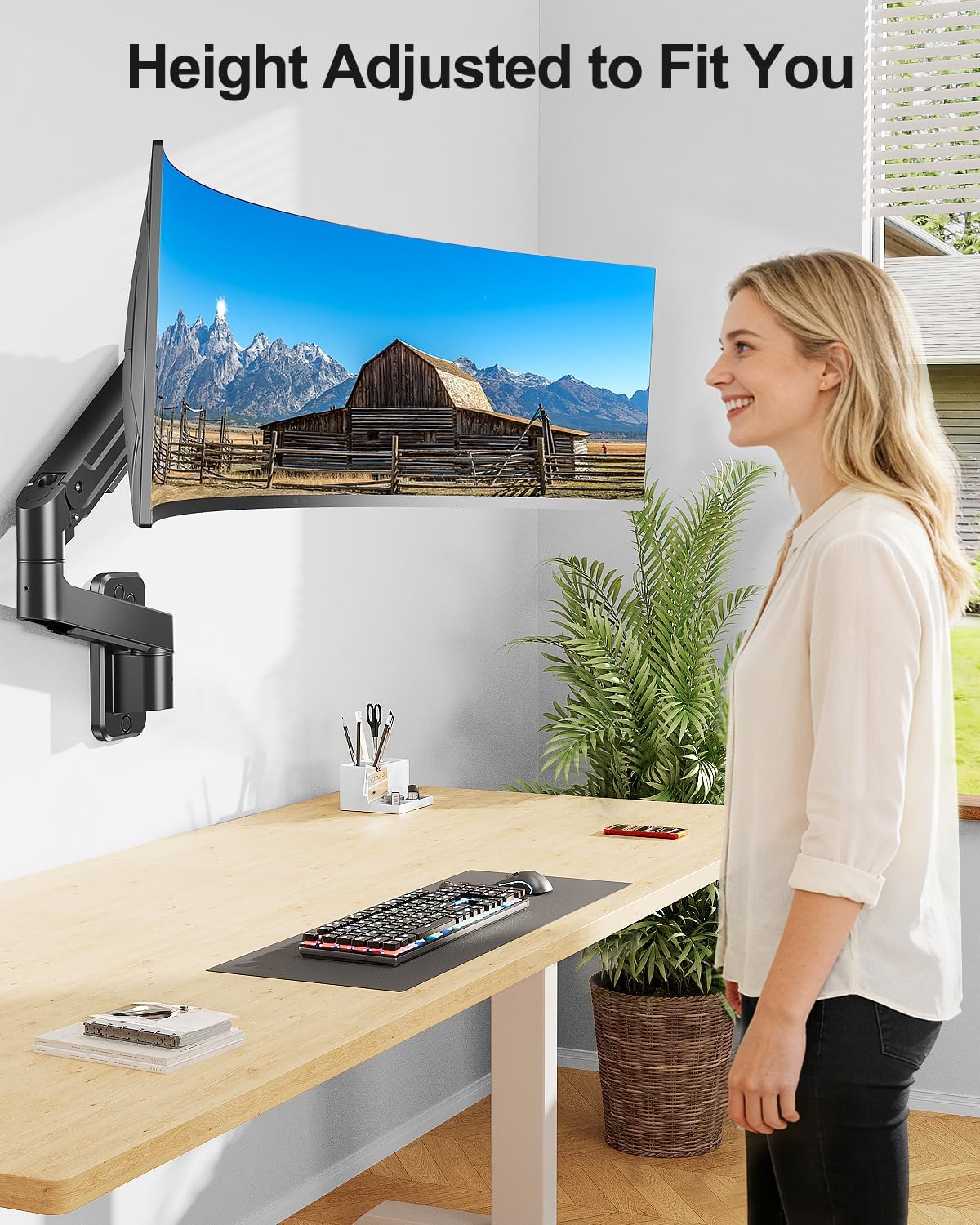 Monitor Wall Mount fits 22"-49" Ultrawide Flat & Curved Screens, Heavy Duty Single Monitor Wall Arm Holds 2.2 to 44 lbs, Full Motion Adjustable Wall Bracket, VESA Mount 75x75mm/100x100mm