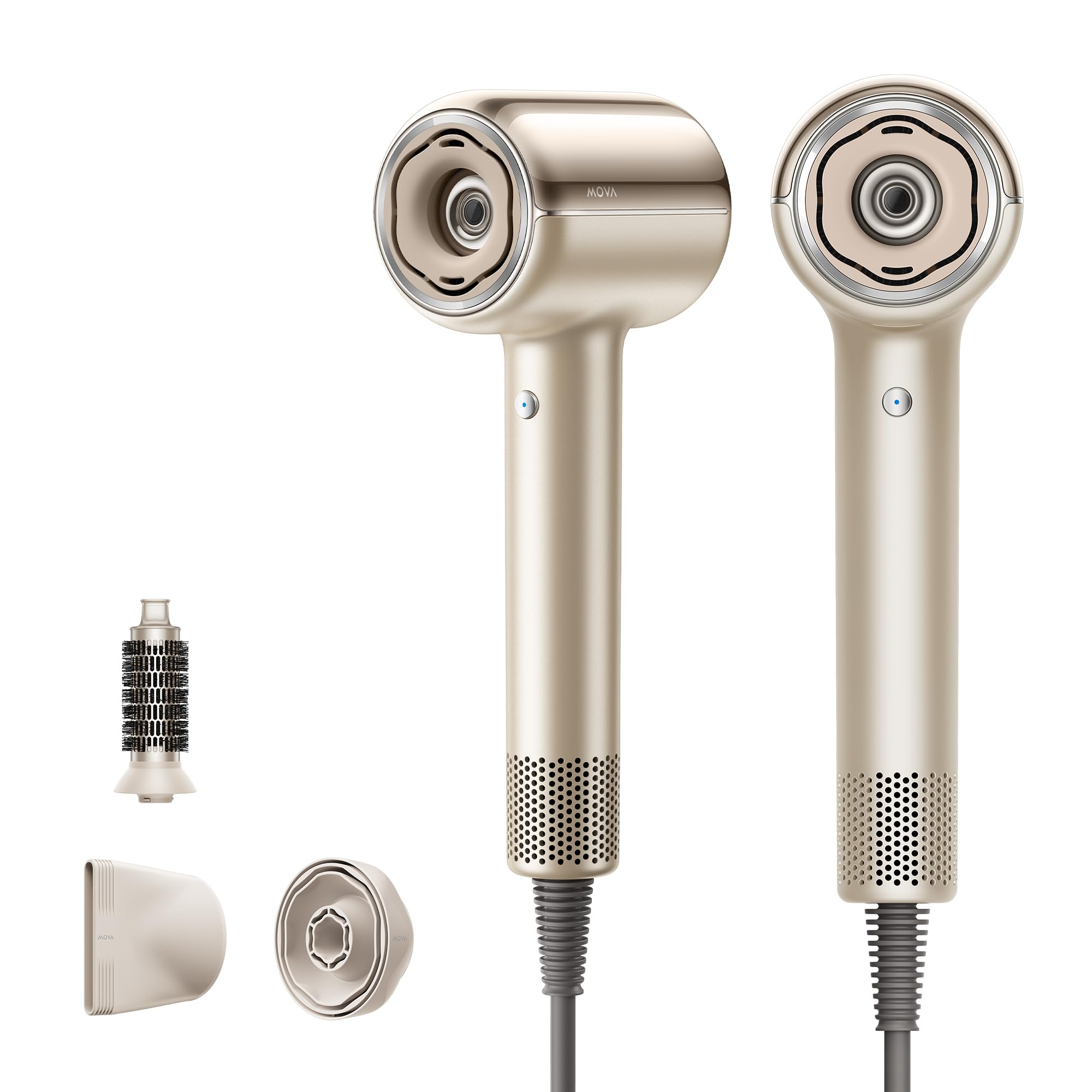 MOVA Shine 20 Föhn mit diffusor, Haartrockner, einer Modusanpassung an verschiedene Düsen, Fön, einem Hochgeschwindigkeitsmotor, Hair Dryer, Plasma-Haarpflege, NTC-Überwachung mit 1000 t/s, Gold