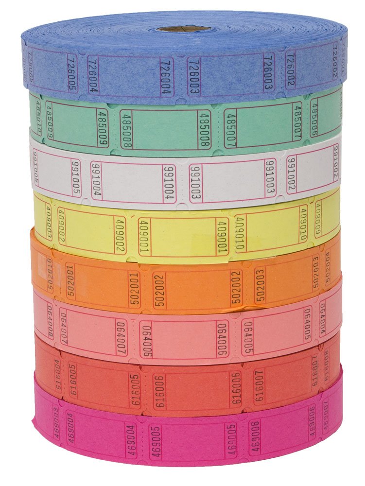 (4 Rolls of 2000 Tickets) 8,000 Total Blank Raffle Tickets (4 Assorted Colors)