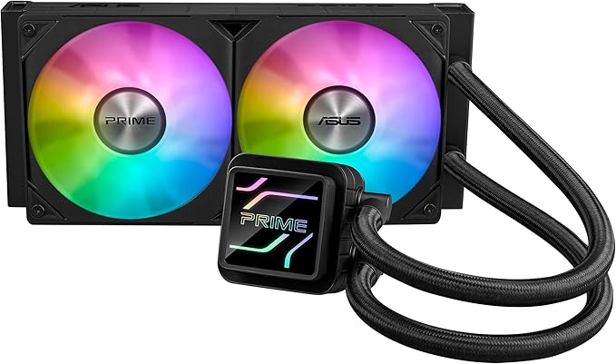 ASUS Prime LC 240 ARGB - Sistema de Refrigeración Líquida para CPU Todo en Uno con Zona de Contacto con la CPU y Canales con Aletas, Bloque de Agua con Lentes de Espejo Infinito y Ventiladores ARGB