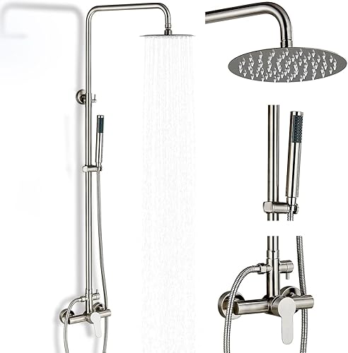 MOSSON Sistema de ducha de lluvia para baño, juego de grifo de ducha al aire libre con cabezal de ducha de lluvia de 8 pulgadas, rociador de mano de