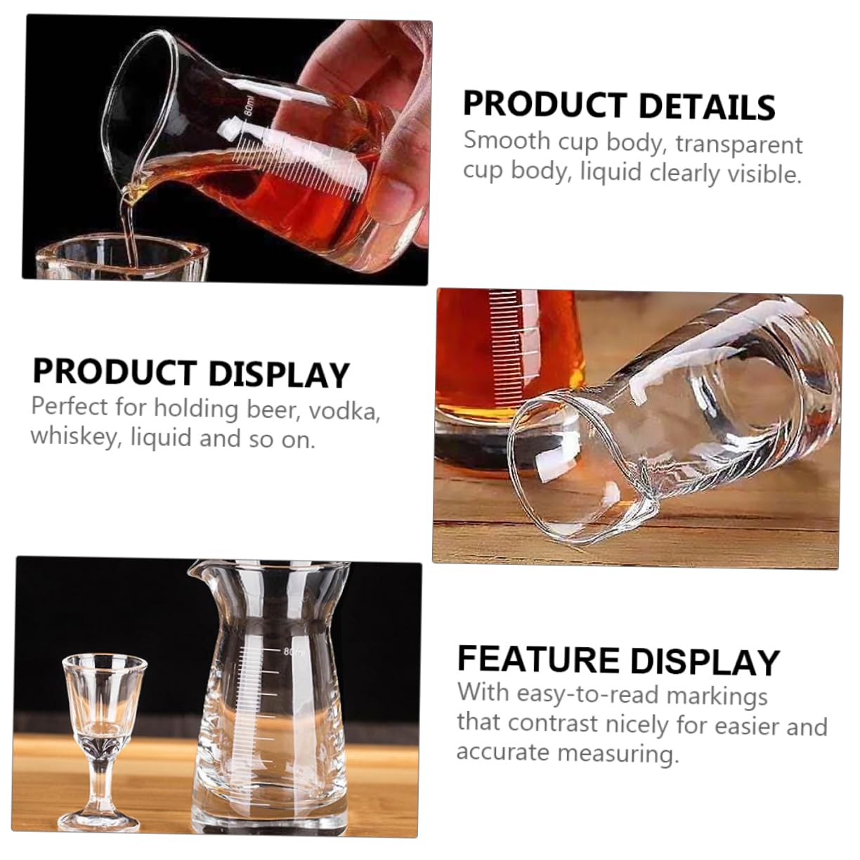 PRETYZOOM 6 Pezzi da 80 Ml di Bicchieri in per Miscelazione con Segni di Misurazione Accessorio da Bar per Birra Vodka Whisky