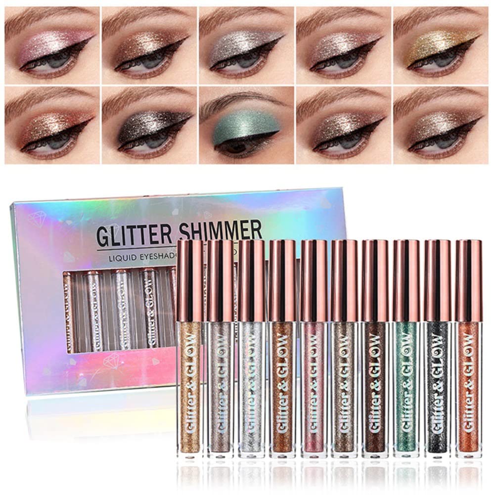 AllbestayeGlitter Liquid Eyeshadow, Long-Lasting Shiny Shimmering Liquid Eyeshadow, Multicoloured Shifter, Waterproof Metallic Pigment Makeup