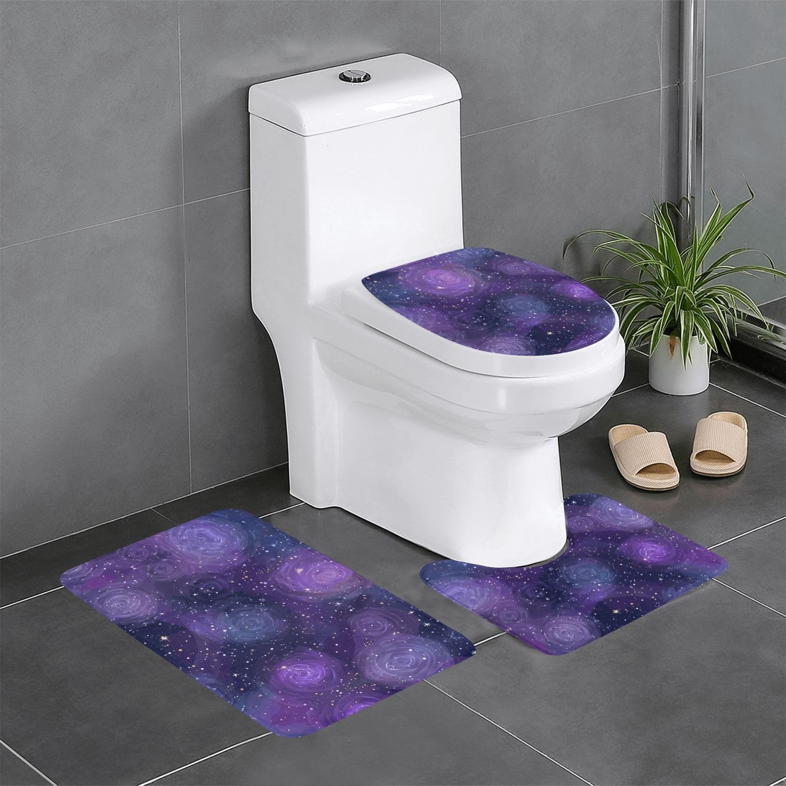 Tapis de salle de bain antidérapants motif galaxie lot de 3 accessoires pour WC