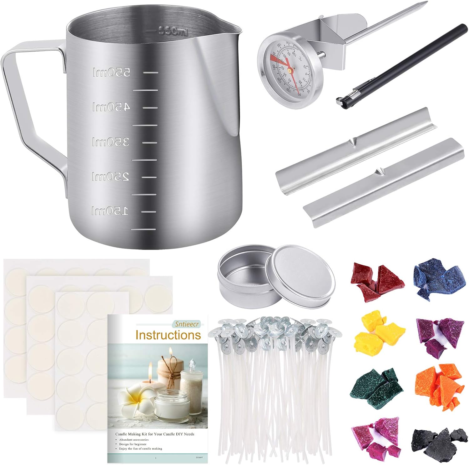 Sntieecr 113 PCS Candle Making Kit with 8 Colors Wax Candle Dye, 550ml Candle
