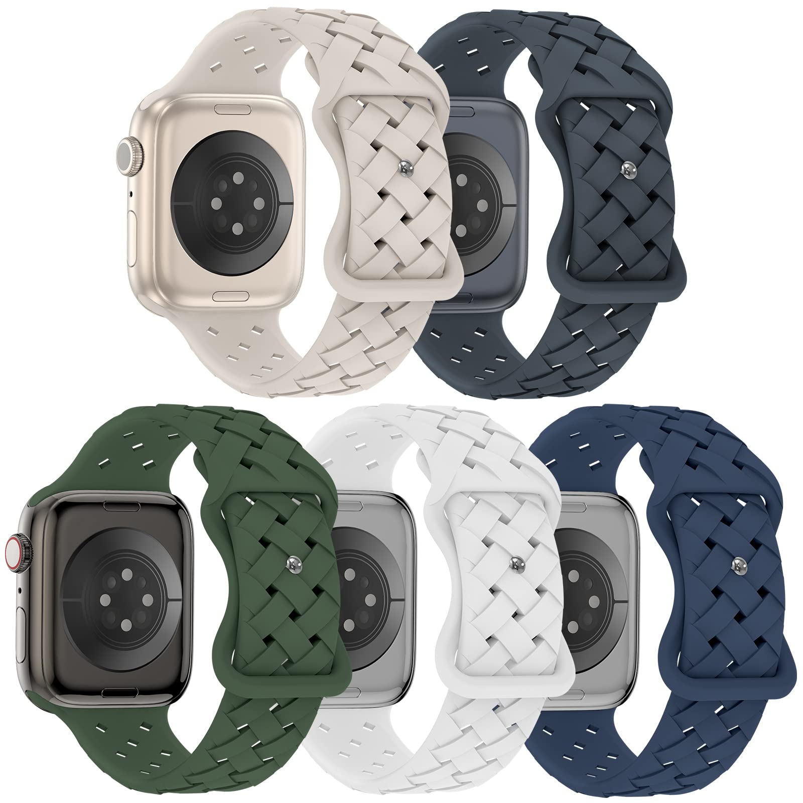 Arctime 5 Pack Soft Silicone Bands Compatible with Apple Watch Band 38mm 40mm 41mm 42mm 44mm 45mm 46mm 49mm, Sport Strap B...