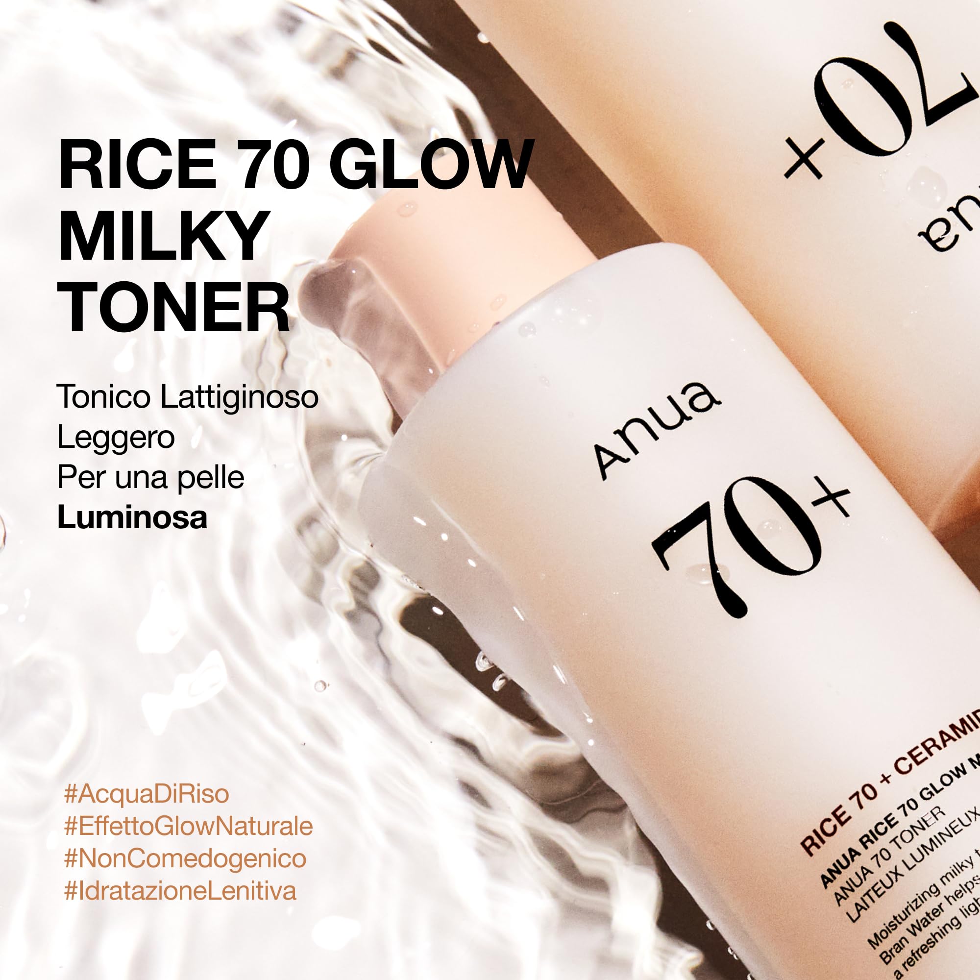 Anua Rice 70 Glow Milky Toner – Tonico Viso Idratante e Illuminante Coreano, con Acqua di Riso 70%, Niacinamide, Ceramidi e Pantenolo, Tonico Lattiginoso per Pelle Sensibile, Non Comedogenico (250ml)