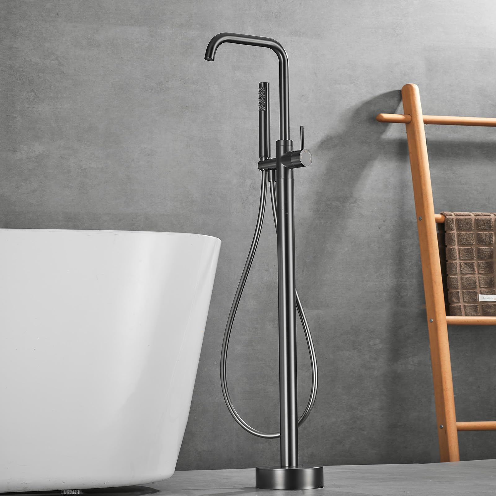 Robinet de salle de bain mitigeur de bain-douche autoportant gris avec douchette