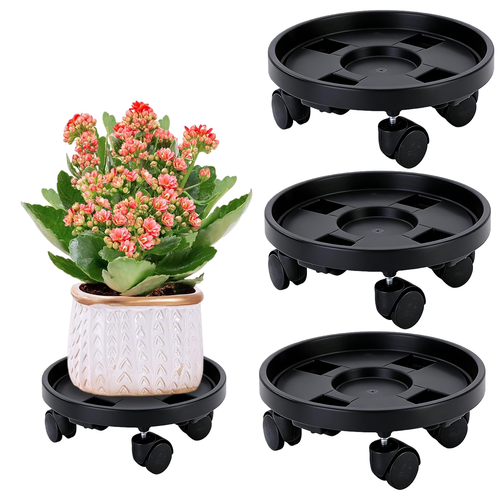 Porte plante a roulettes exterieur et interieur robuste rond 30cm PORFOYO lot de 3