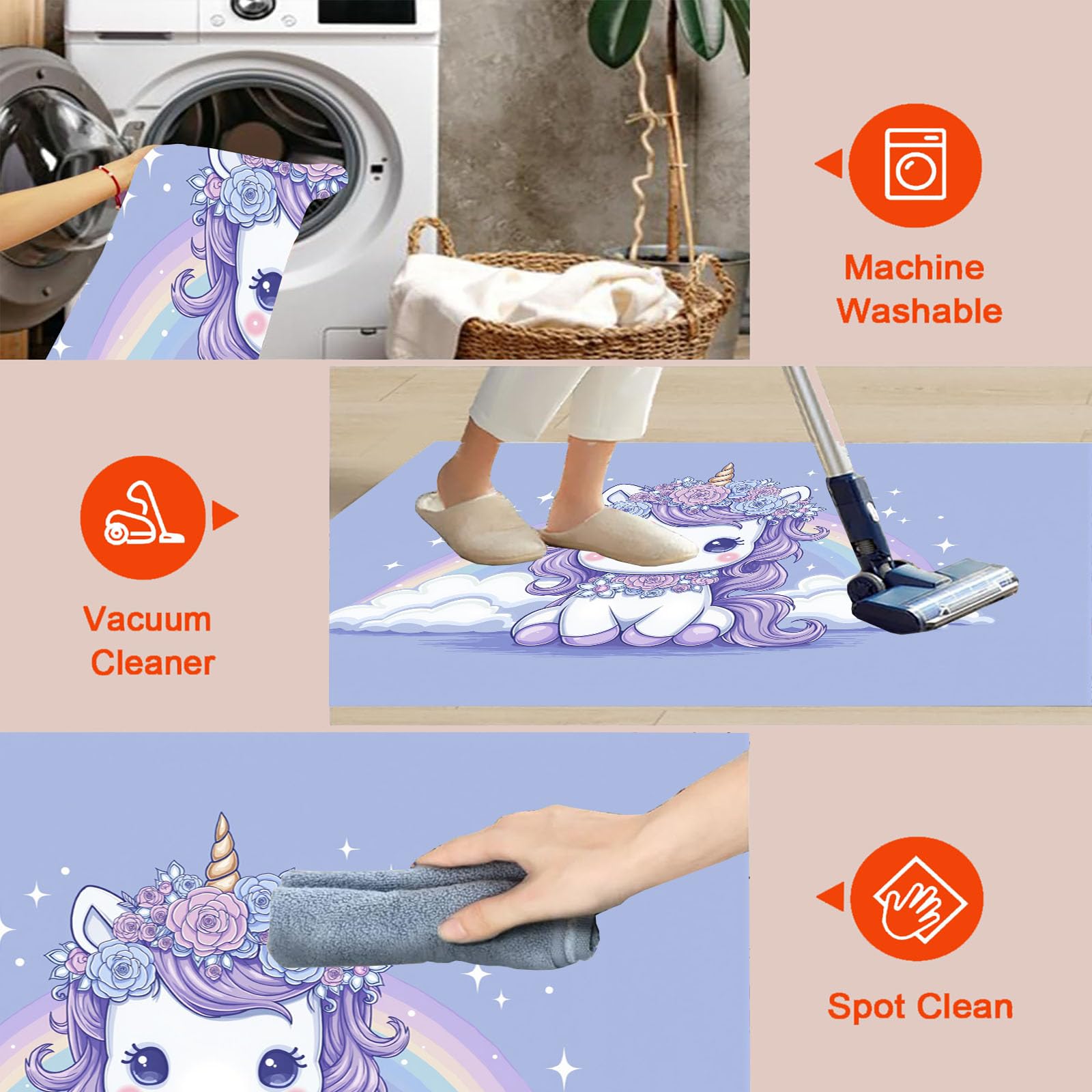 Alfombra Salon Redonda Cuento Hadas Ensueño 160cm - Tapetes de Pelo Corto Suave Arcoíris Caballo Blanco Alfombras de área Antideslizantes y Lavables para Dormitorio y Comedor, Morado Claro