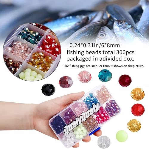Miniatura 7 de QualyQualy Cuentas de pesca surtidas, cuentas de pesca de vidrio de plástico, rojo y amarillo, mezcla de colores, cuentas de pesca luminosas de