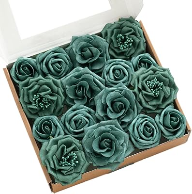 Amazon.com: J-Rijzen Artificial Flowers 50PCS Real Looking Dark Teal ...