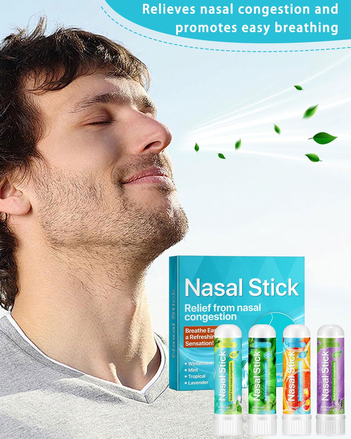 4 Pack Nasal Stick, Inalatore Nasale per Rapido Sollievo dal Naso Chiuso, Migliora la Respirazione e la Concentrazione con Oli Essenziali e Mentolo, Ideale per Studio, Lavoro e Viaggi