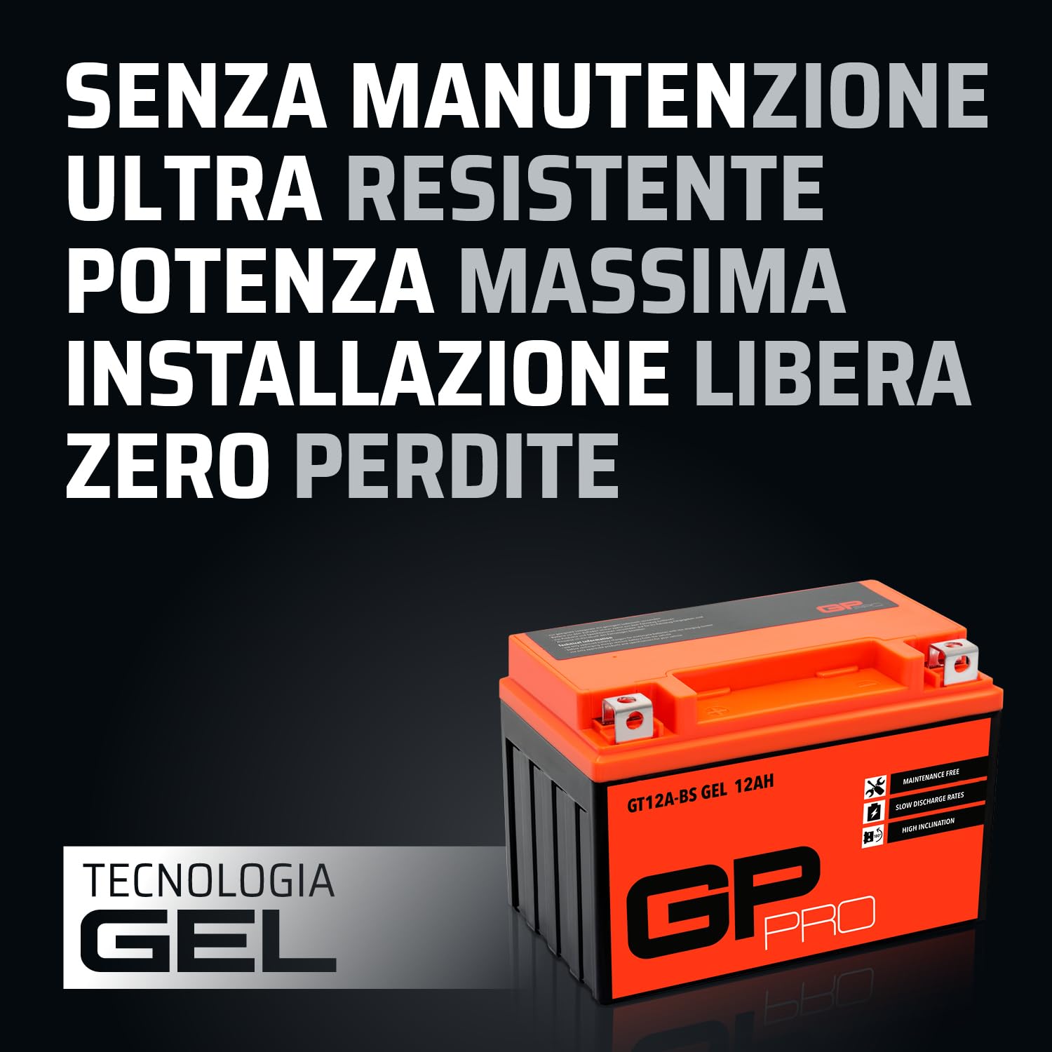 GP-PRO Akumulator rozruchowy GT12A-BS 12V 12Ah GEL (kompatybilny z akumulatorem motocyklowym YT12A-BS / YTX12A-BS) (bezobsługowy/uszczelniony)