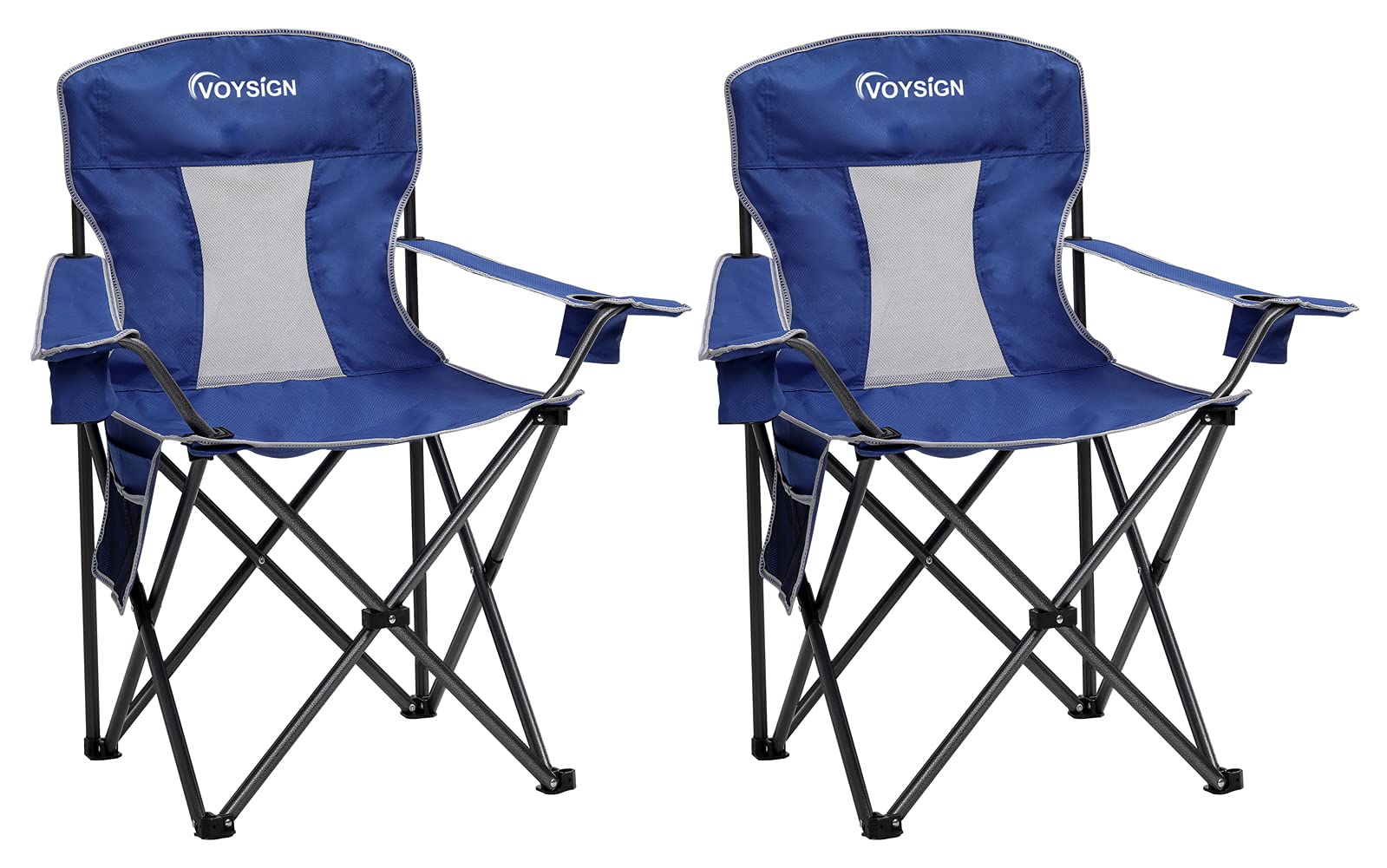VOYSIGN Mesh Folding Camping Chairs for Adults, Oversized Portable Outdoor Chairs, Weight Capacity 325 lbs with Cup Holder, Storage Pocket, Carry Bag