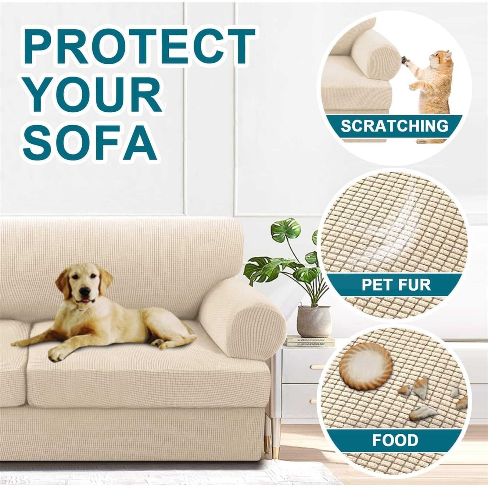 Fundas de sofá elásticas con Fundas de cojín separadas en Forma de T. Funda de sofá Lavable de Repuesto for Funda de sofá Jacquard con Base elástica.(Natura,Grande divanetto)