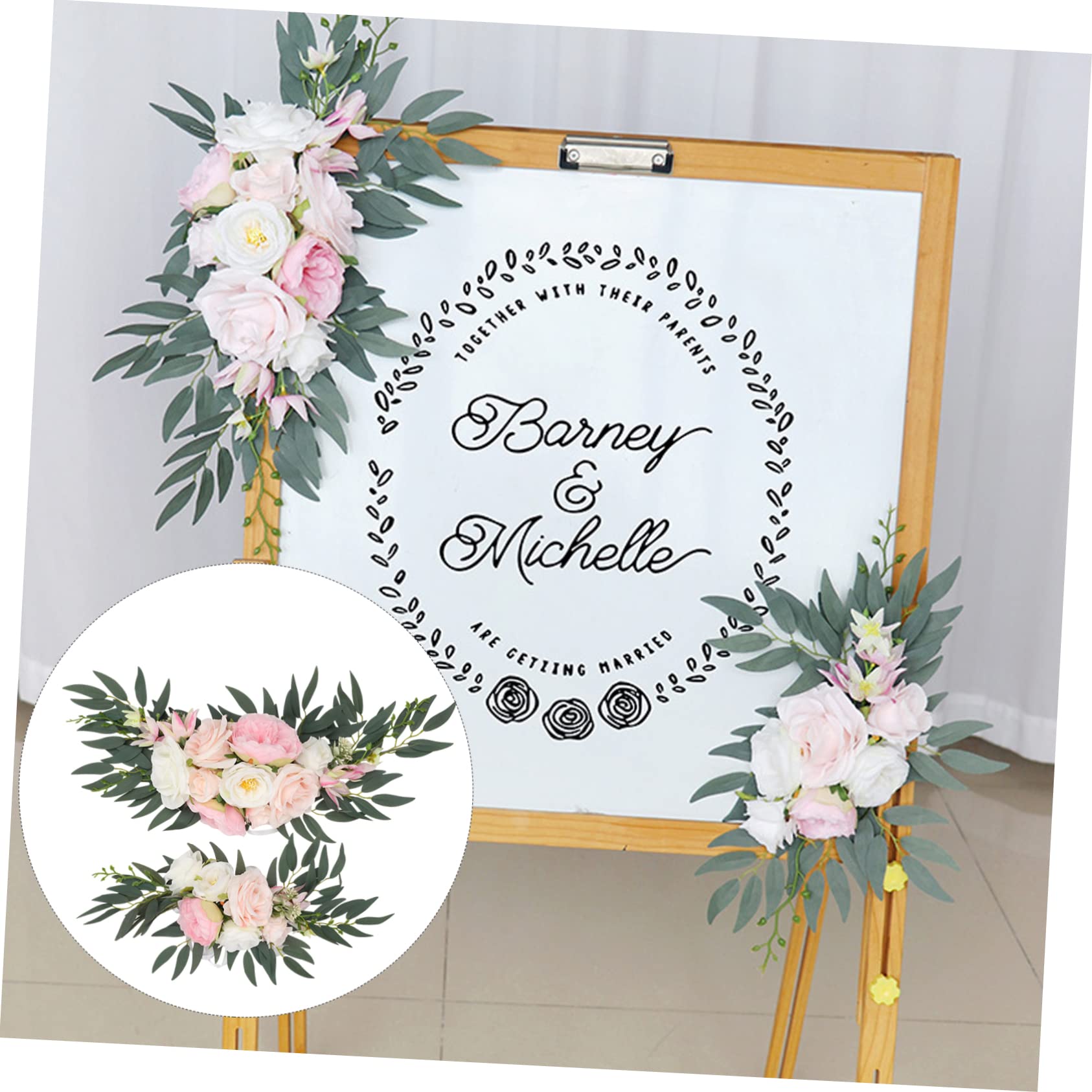 PRETYZOOM Arc De Mariage Fleurs Artificielles Swag Décoration Cérémonie Signe De Bienvenue Ensemble 2 Pièces 17.72X6.10X1.97 in pour Fête Mariage Maison