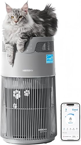 WiseSky Purificador de aire para mascotas para propietarios de gatos, purificador de aire de alta eficiencia para pelo de gato, caspa de humo, olor