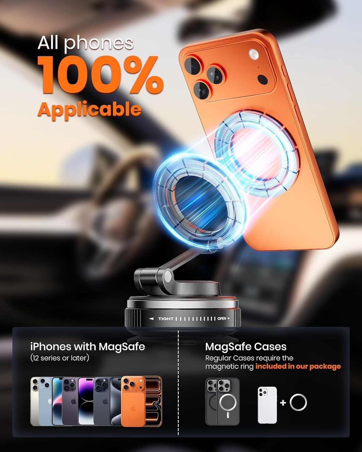 Magnetic Phone Holder for Car, Car Mount 360 Adjustable Vacuum Suction Cup, Phone Mount for Car Accessories/Windshield/Mirror/Kitchen/Gym for iPhone 17 Pro Max 16 15 14 13