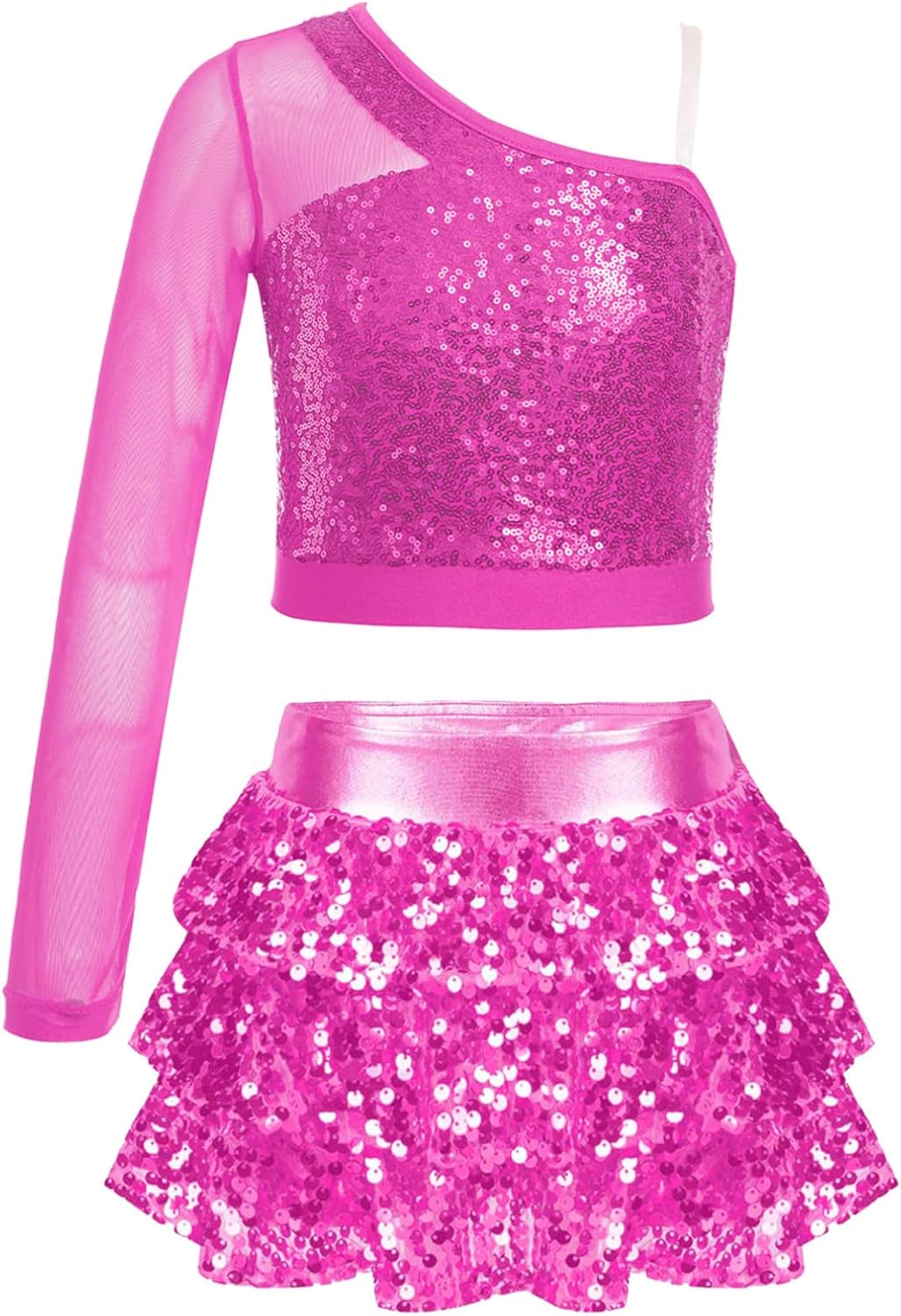 iiniim Kids Girls 2Pcs Shiny Tank Top with Skirts Outfits for Hip Hop Jazz Ballet Ballroom Performance Show