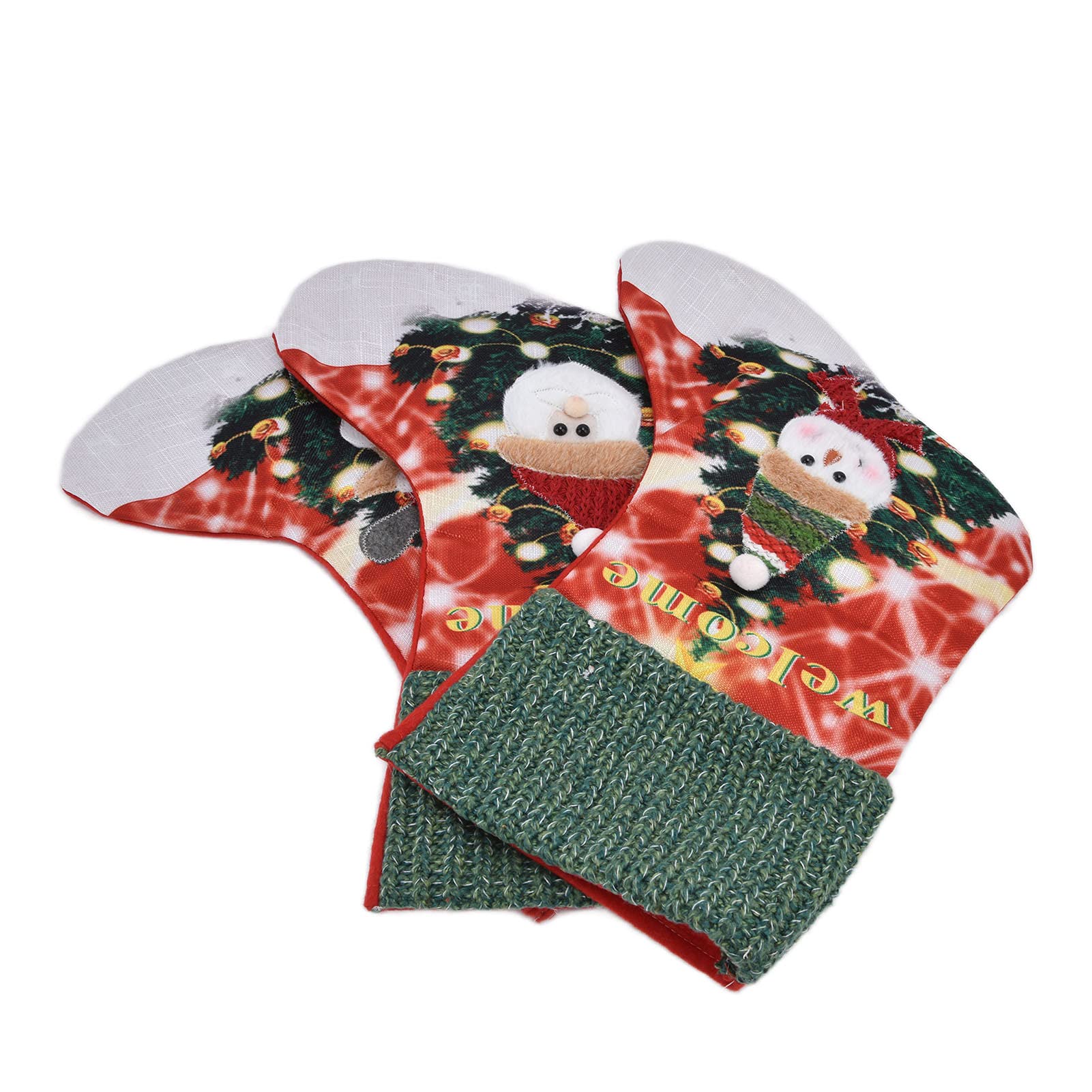 Chaussettes suspendues famille lot de 3 grands bas de Noël flanelle LED