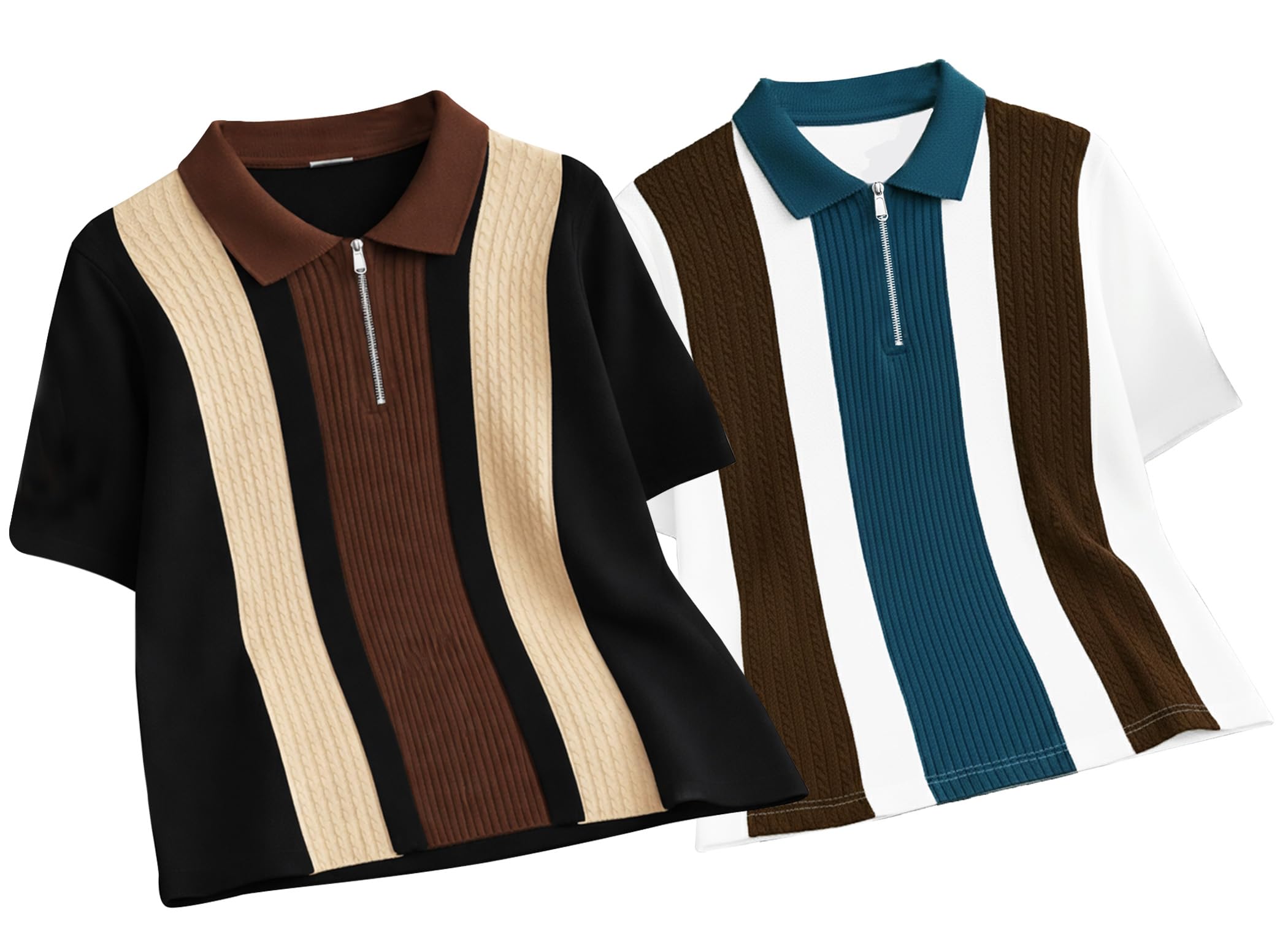 Men's Half Sleeve Regular Tshirt Striped Design Polo Neck T-Shirts-picture-11
