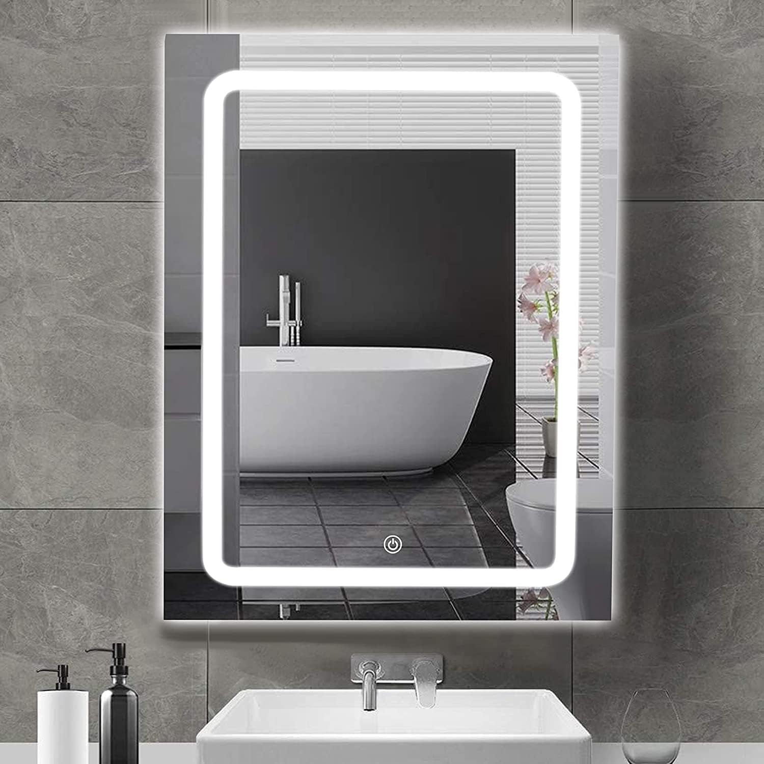 ARANAUT Rectangular Shaped Mirror, LED Illuminated Vanity Mirror with Touch Sensor, Wall Mounted Mirror for Bathroom, Bedroom & Makeup Room (Size: 18x24 inches, White Light)