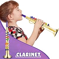 Vista 5 de Lewtemi Juego de 3 saxofones para niños, instrumentos musicales, juguete de saxofón, trompeta y clarinete con 8 teclas codificadas