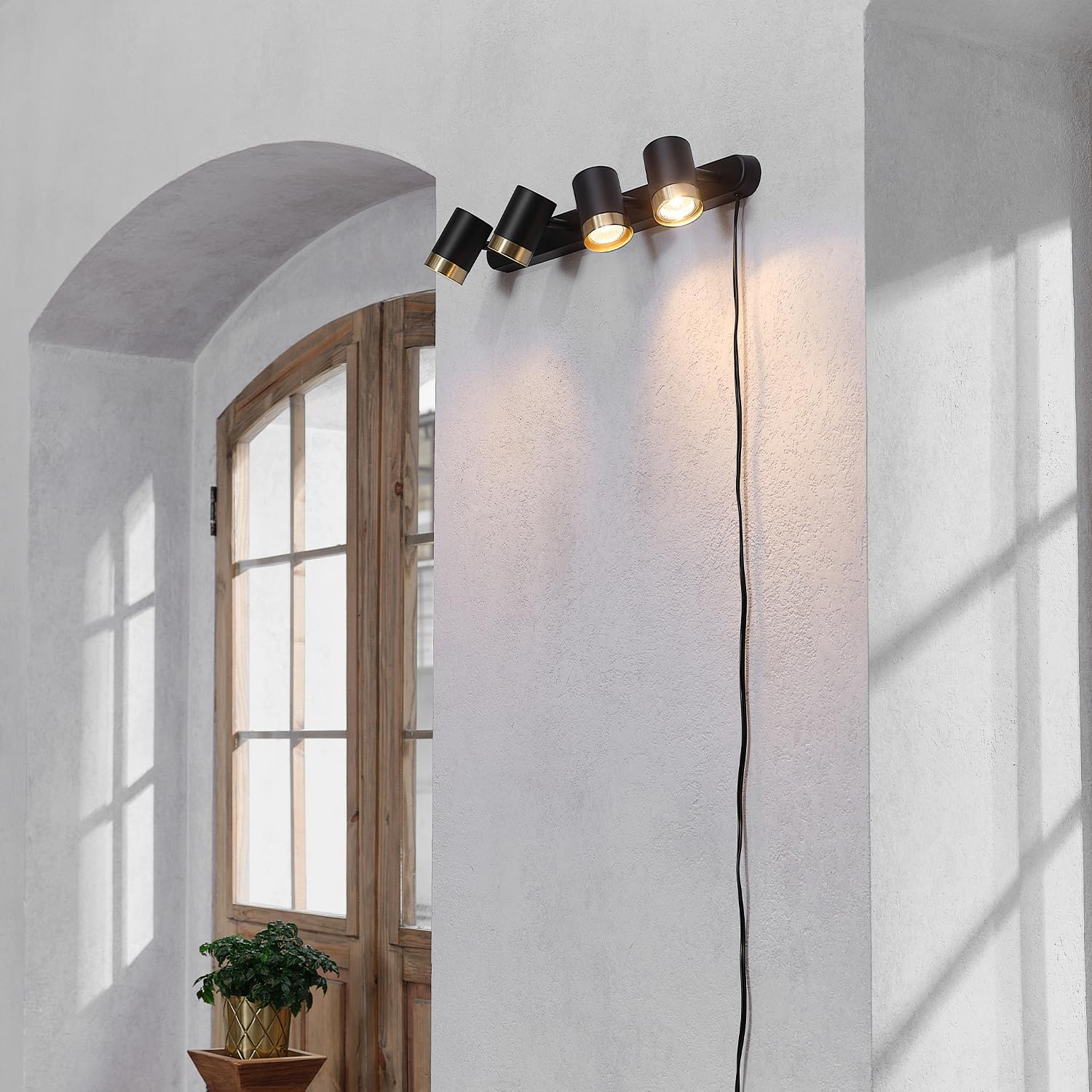 Globe Electric 64000047 22" 4-Light Plug-in Track Lighting, Matte Black, Pivoting Heads, in-Line On/Off Switch, Minimalist Ceiling Light Fixture for Kitchen Island, Hallway, or Dining Room