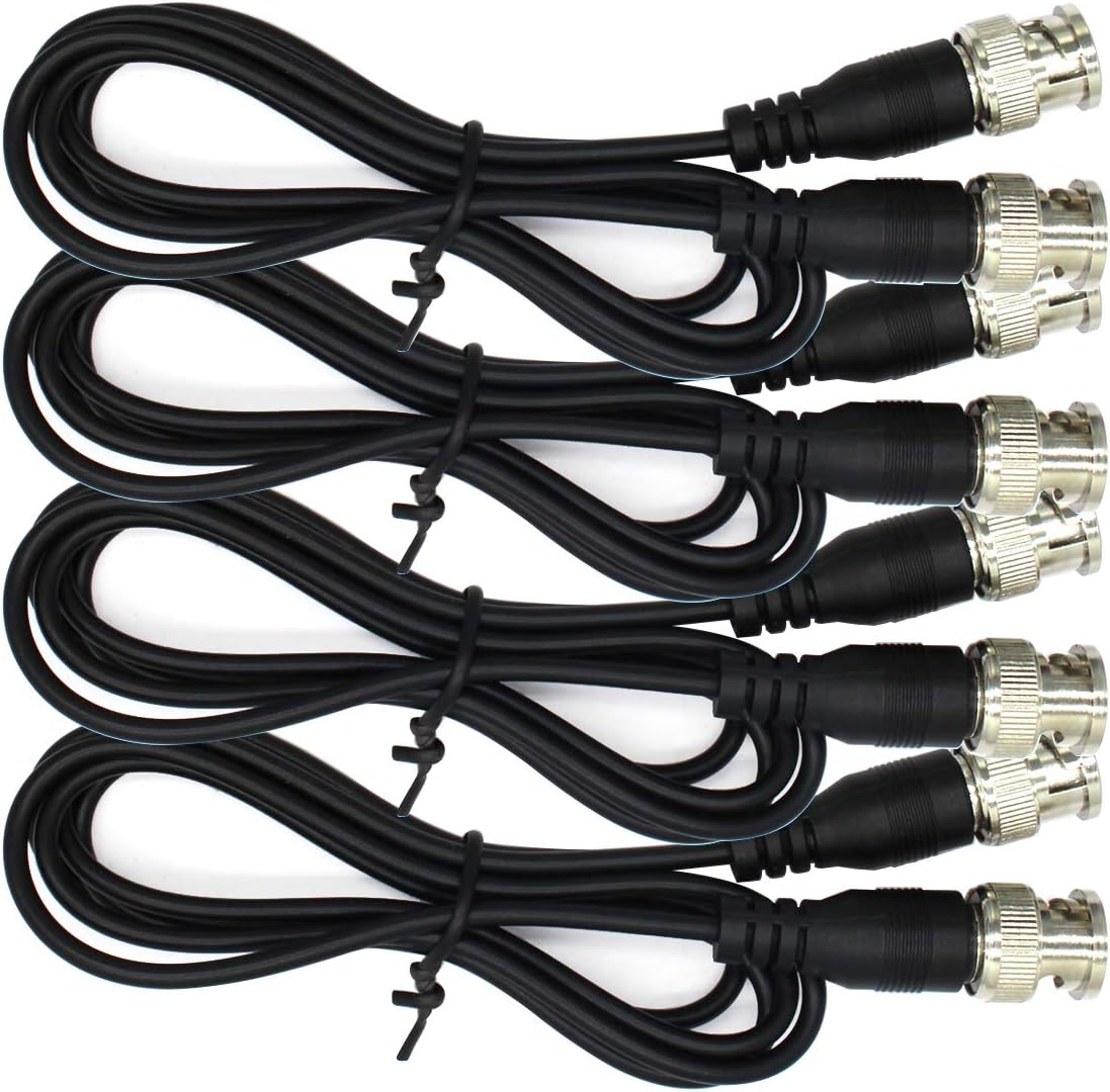 ANVISION 4-Pack Black 1m 3.3ft BNC Male to BNC Male Jumper Cable with Black Connector for CCTV DVR to TV System