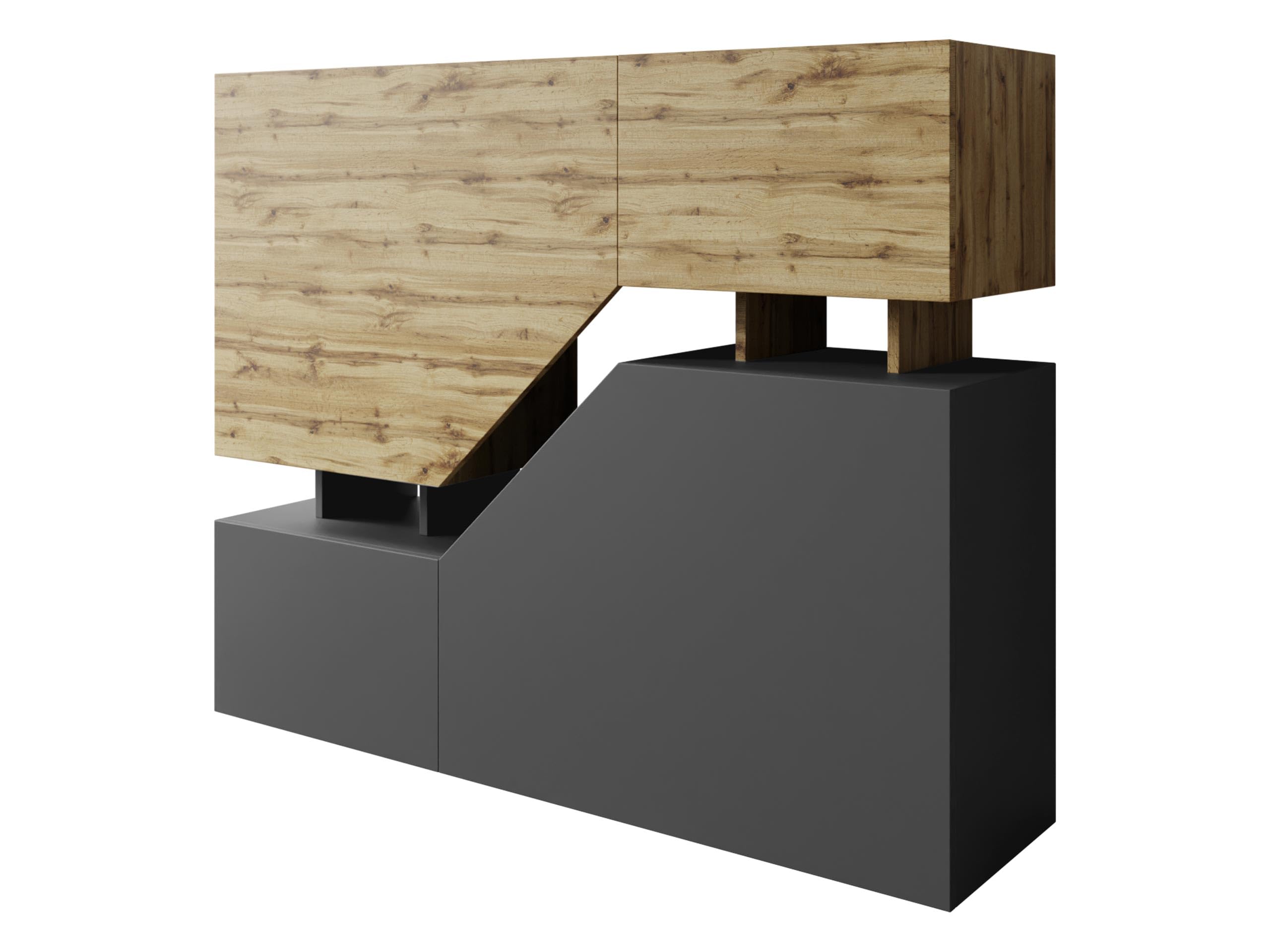 Mirjan24 Kommode Nesezi mit 4 Türen (Wotan/Anthrazit) | Griffloses Highboard mit offenen und geschlossenen Fächern für Bücher, Deko und Zubehör, B/H/T: 120/100/35 cm