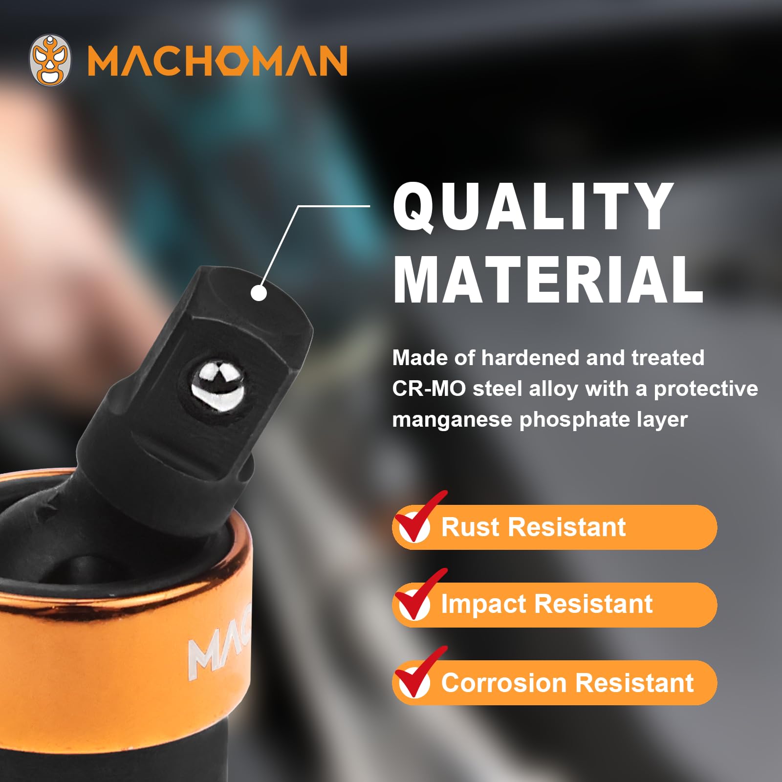 MACHOMAN EUJ201 Kardangelenk für Stecknuss 1/4 Zoll, Universalgelenk Adapter 360° für Bohrmaschine und Ratsche, aus Chrom-Molybdän-Stahl Cr-Mo mit Federkugel, für enge Stellen