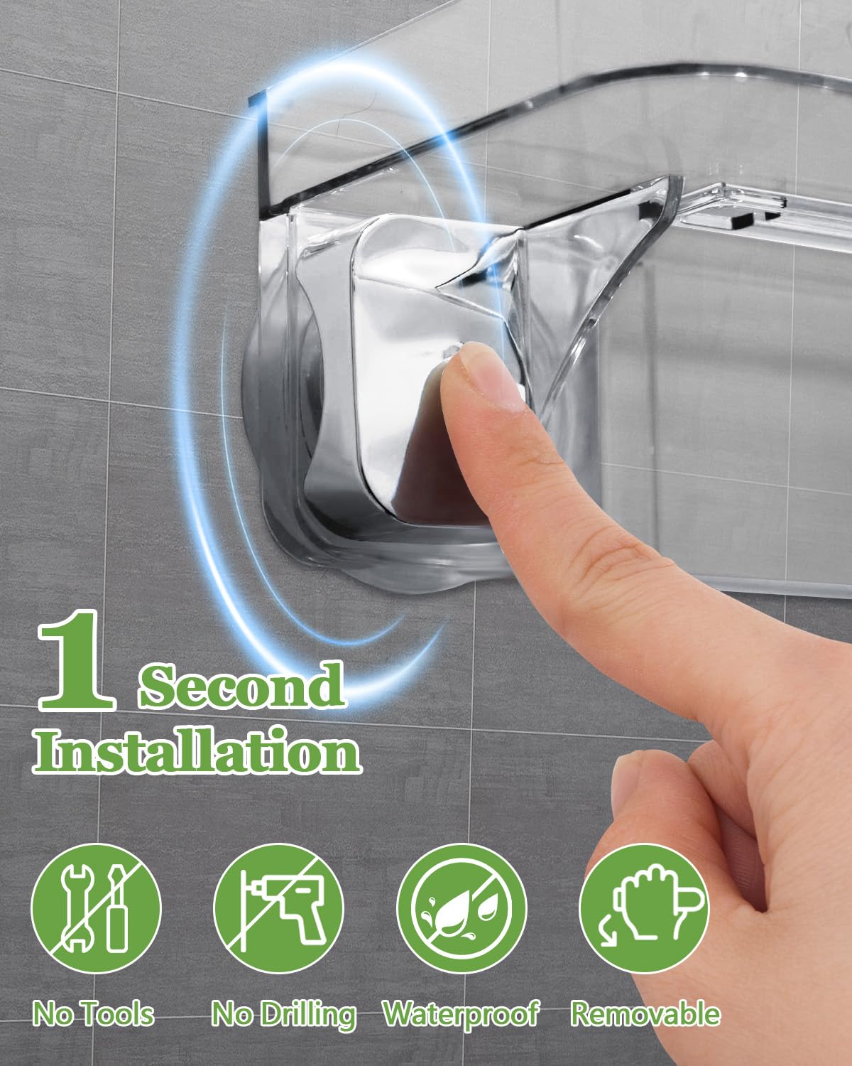Aimery Estantería de ducha esquinera para baño, paquete de 2 unidades con ventosa con 4 ganchos, para almacenamiento de baño, decoración del hogar y cocina, sin taladrar, estantes de ducha extraíbles