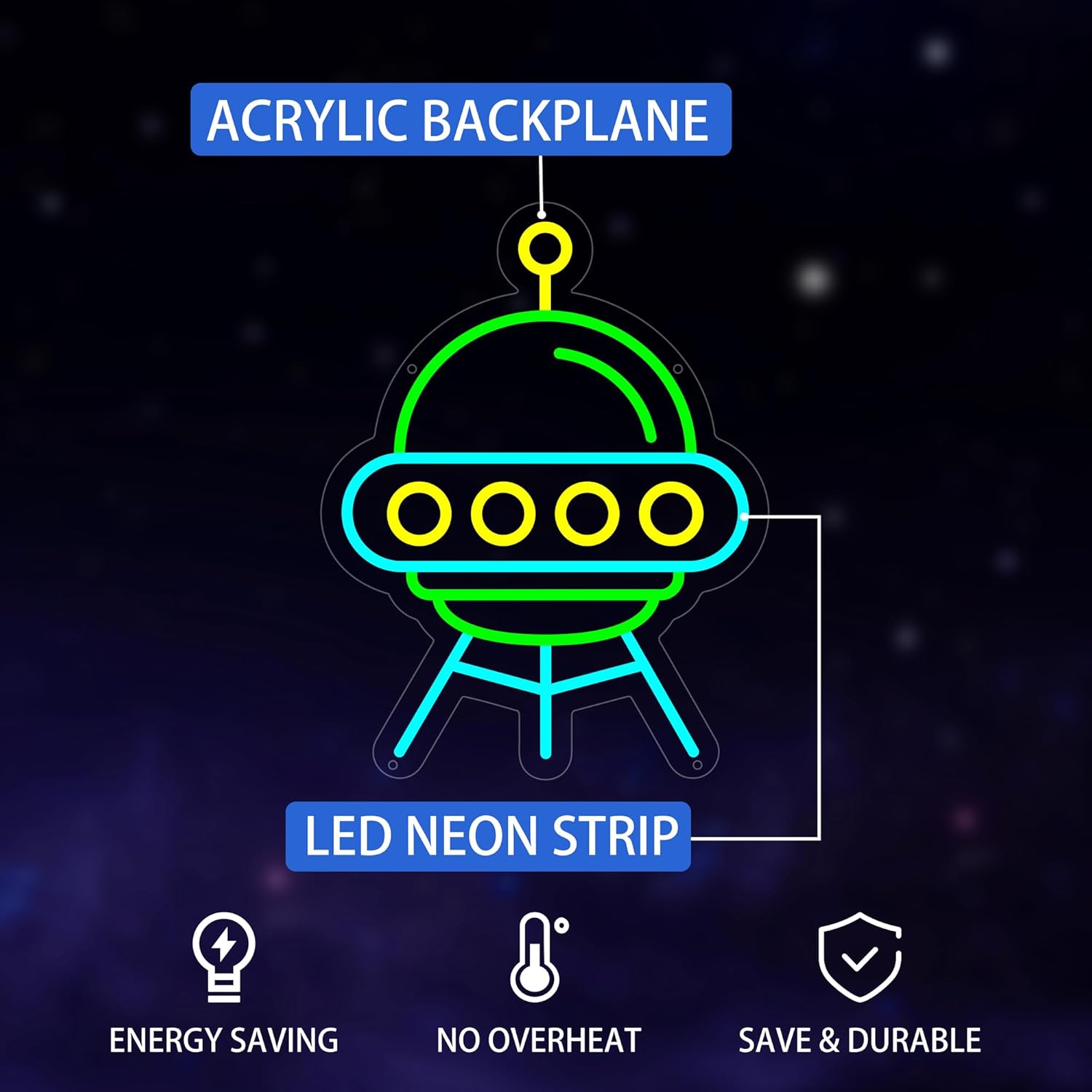 Anime UFO Neon Sign for Wall Decor, Cute Spaceship Led Signs for Home Decor, Dimmable Neon Light Sign for Bedroom, Game Room, Living Room, Bar Decoration, USB Powered Light Up Signs for Man Cave - Image 2