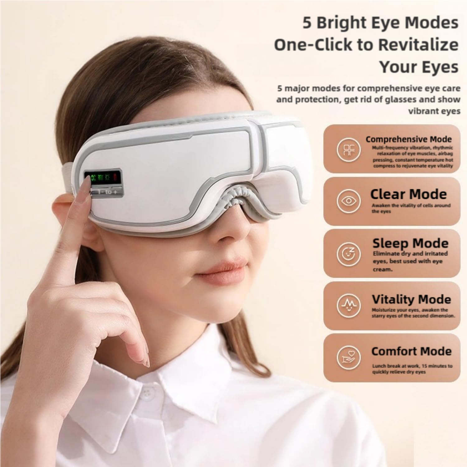 Masajeador Ocular Inalámbrico con Calor y Vibración, Recargable para Relajar y Reducir Ojeras