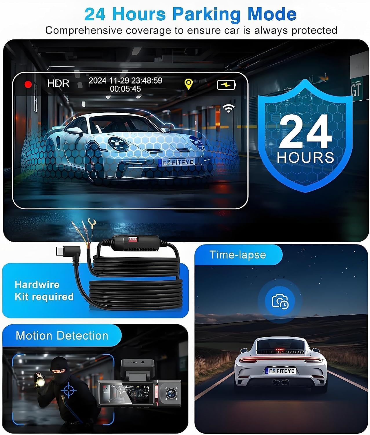3 Channel 4K Dash Cam Front, 1080P Dash Camera Rear and Inside for Cars with 3.16 IPS Screen, 64GB Card, G-Sensor, 24Hr Parking, App Control,Loop Recording, Night Vision,Support 256GB Max 6 71N63rEG1mL. AC SL1500
